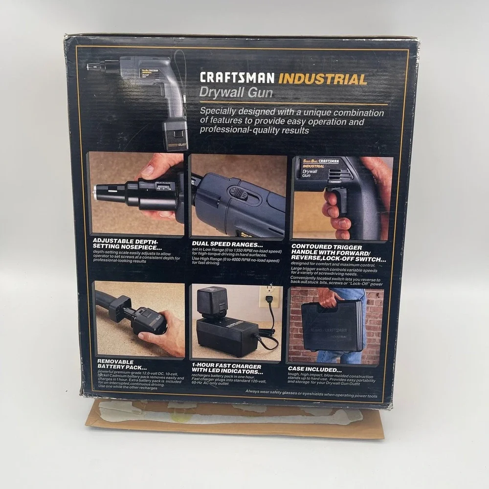 Vintage Sears Best Craftsman Industrial 12V Cordless Drywall Gun Outfit 927137 N